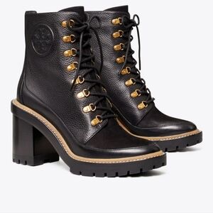 Tory Burch MILLER MIXED-MATERIALS LUG SOLE BOOT size 10 color black.